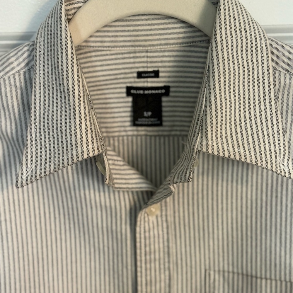 Club Monaco Black and White Striped Men's Shirt